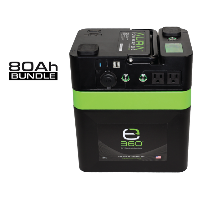 AURA Powercap 600W inverter power system with an 80Ah battery and digital display.