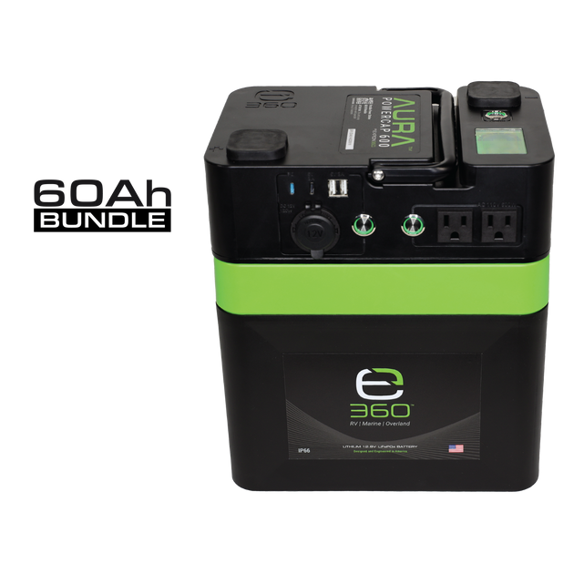 Aura Powercap 60Ah 600W inverter power system with LCD display and multiple ports.