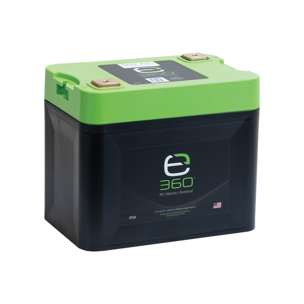 Expion360 12V 95Ah LiFePO4 lithium battery, Group 24 design with black casing and connectors.