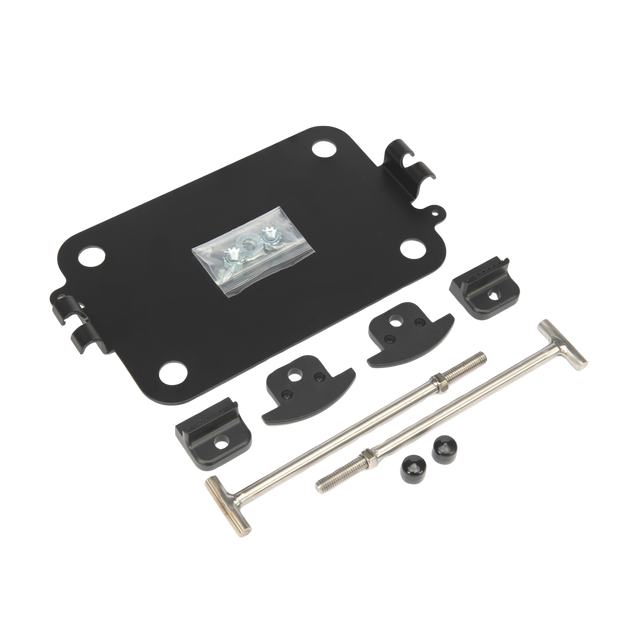 Single mounting kit with black plastic clips designed for Group 24 battery installation.