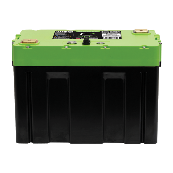 Expion360 12V 100Ah LiFePO4 lithium battery with Group 27 dimensions, Bluetooth, and heating feature.