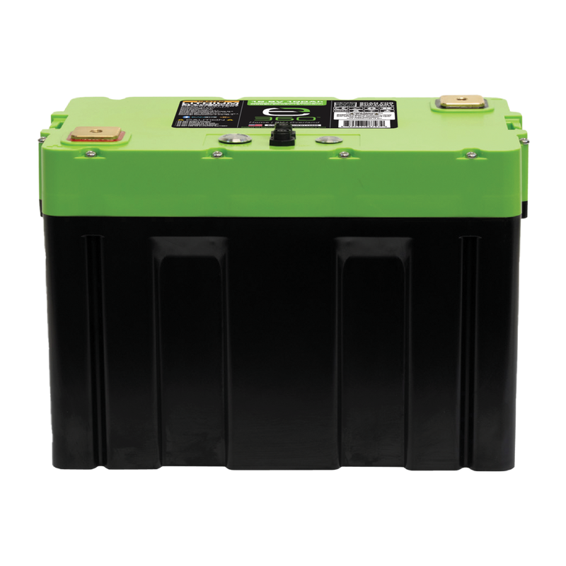 Expion360 12V 100Ah LiFePO4 lithium battery with Group 27 dimensions, Bluetooth, and heating feature.