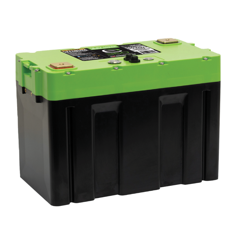 Expion360 12V 100Ah LiFePO4 lithium battery with Group 27 dimensions, Bluetooth icon, and heated case.