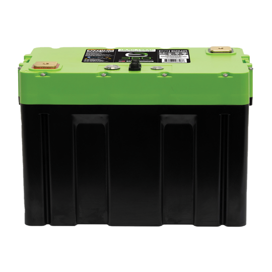 Expion360 12V 132Ah LiFePO4 lithium battery with Group 27 size, Bluetooth, and heating feature.