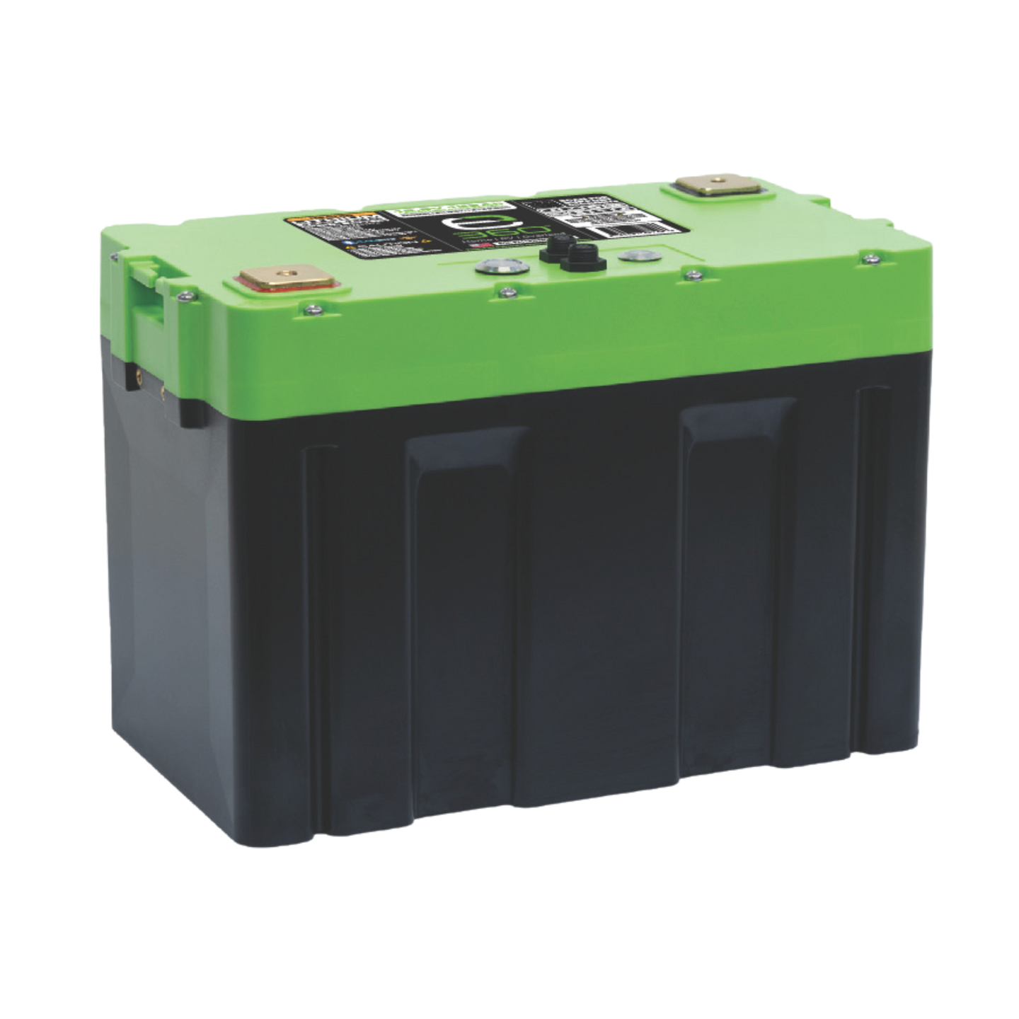 Expion360 12V 132Ah LiFePO4 lithium battery with Group 27 dimensions, Bluetooth feature, and heated terminals.