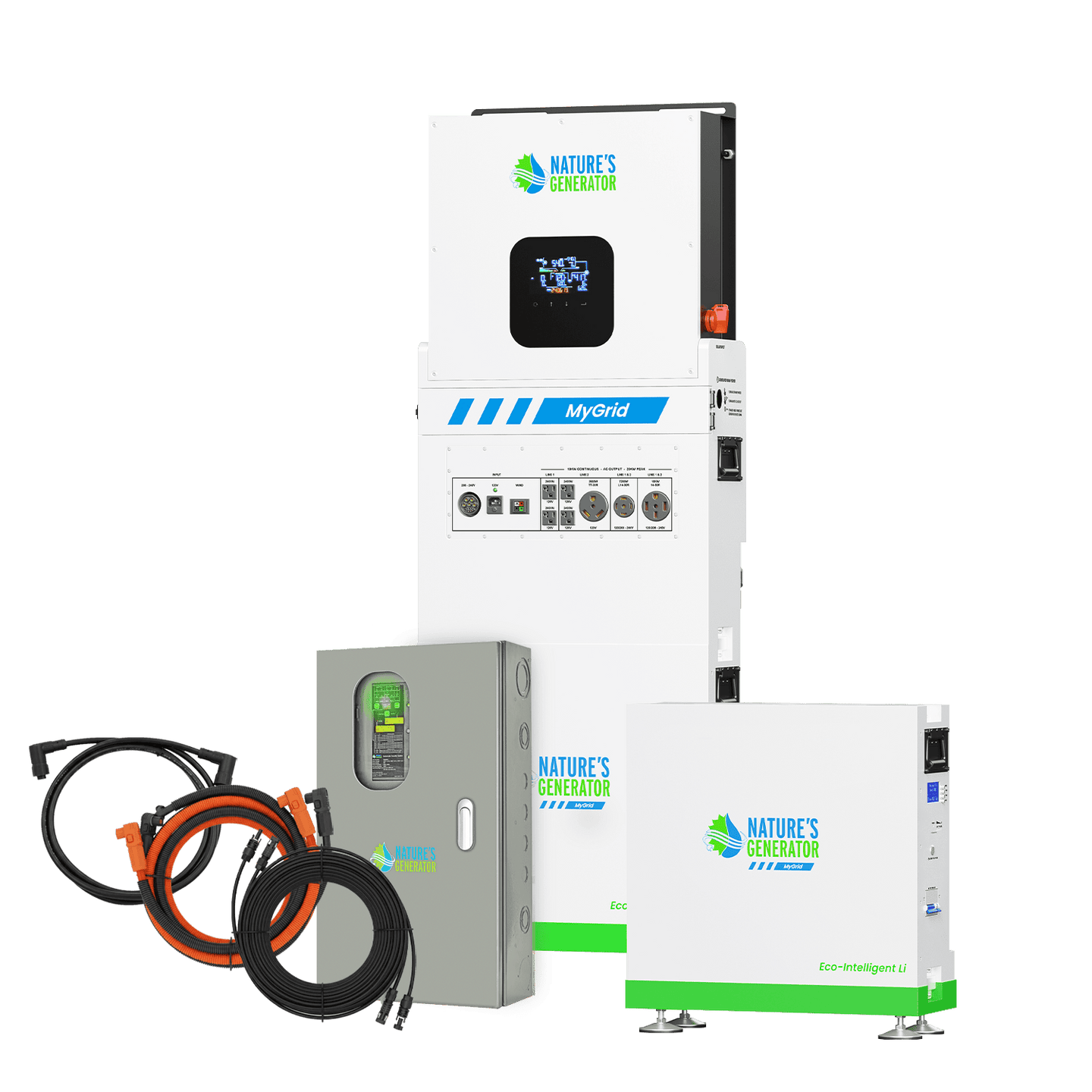 Product 
Three solar inverters with 'Nature's Generation' branding on a white background