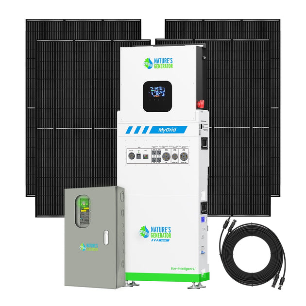 Product 
Solar panel system with inverter and cables on a white background