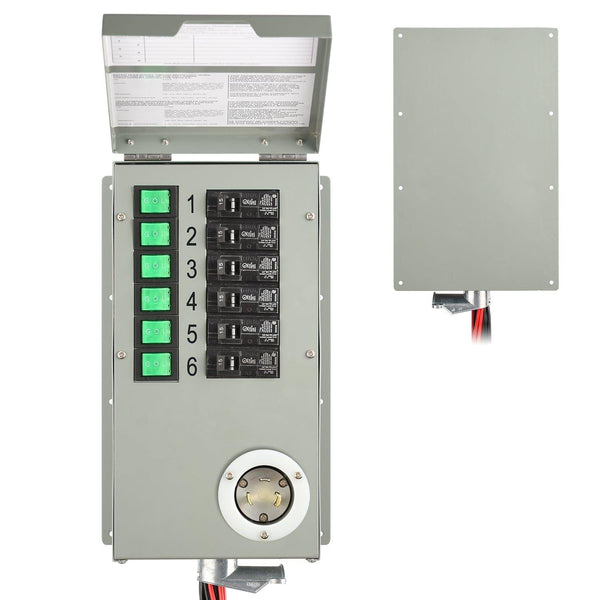 Nature's Generator Accessories 120V 30A 6-Circuit transfer switch with six circuit breakers and power inlet.